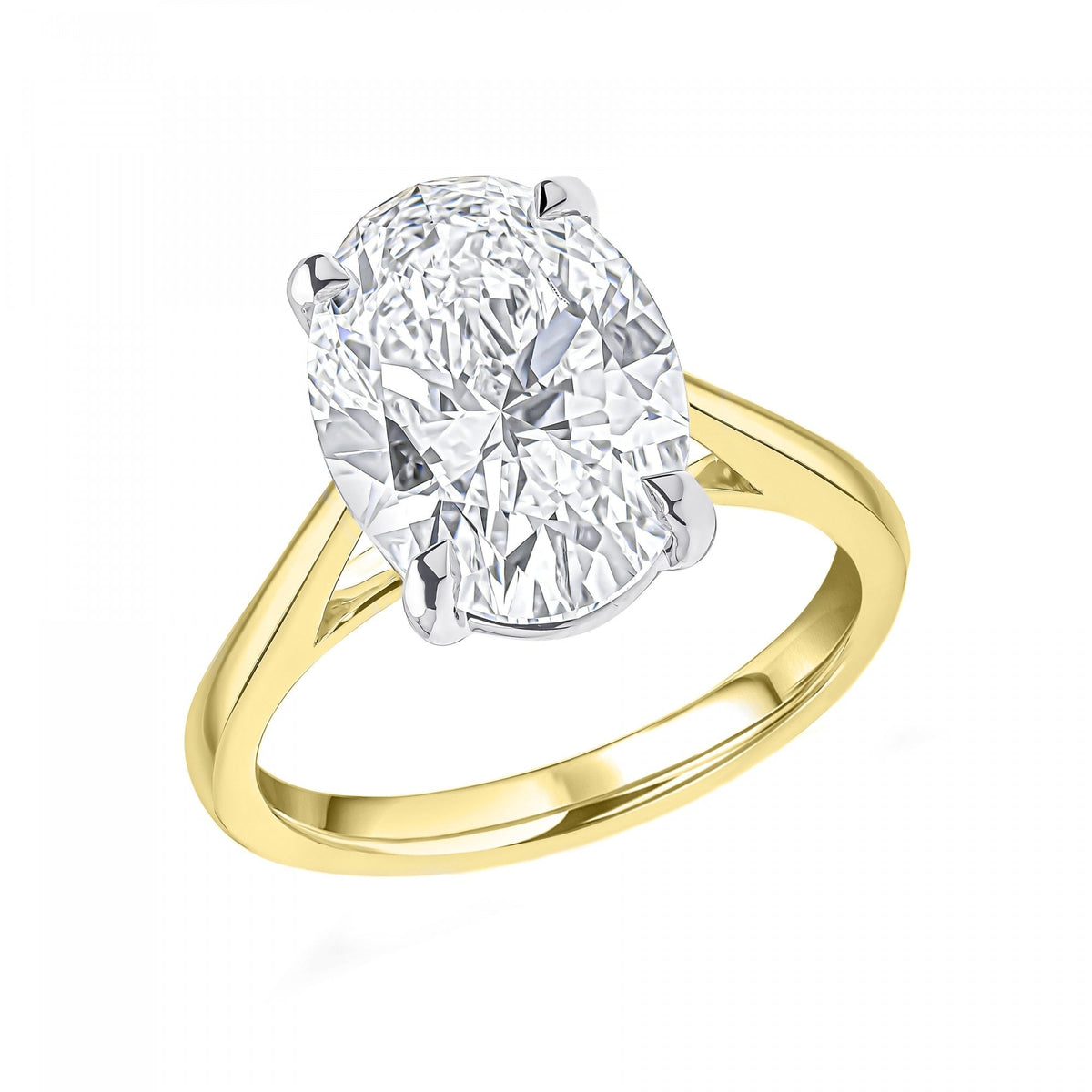 Lab grown 18ct yellow gold 4.00ct D VVS2 IGI oval diamond ring