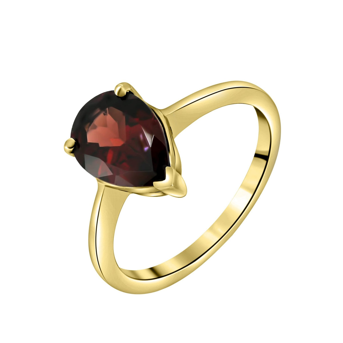 9ct yellow gold 10mm x 7mm pear cut garnet ring