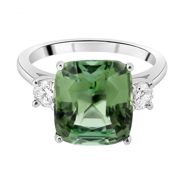 Platinum 6.12ct mint tourmaline & 0.40ct diamond 3 stone ring