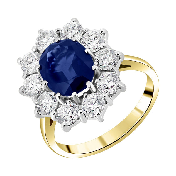 18ct yellow gold 3.57ct sapphire & 2.12ct diamond cluster ring