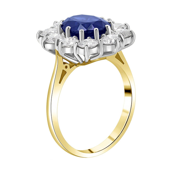 18ct yellow gold 3.57ct sapphire & 2.12ct diamond cluster ring