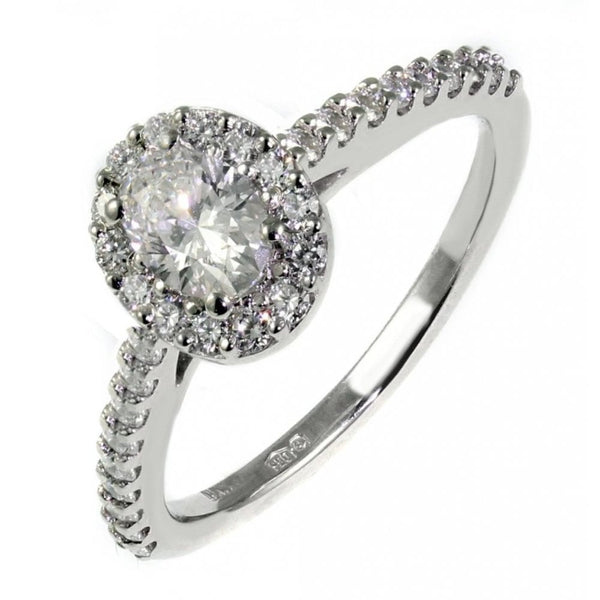 Platinum 0.30ct D VS2 GIA oval diamond halo ring