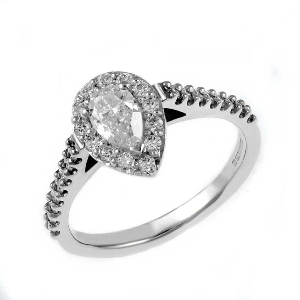 Platinum 0.32ct D VS2 GIA pear diamond halo ring