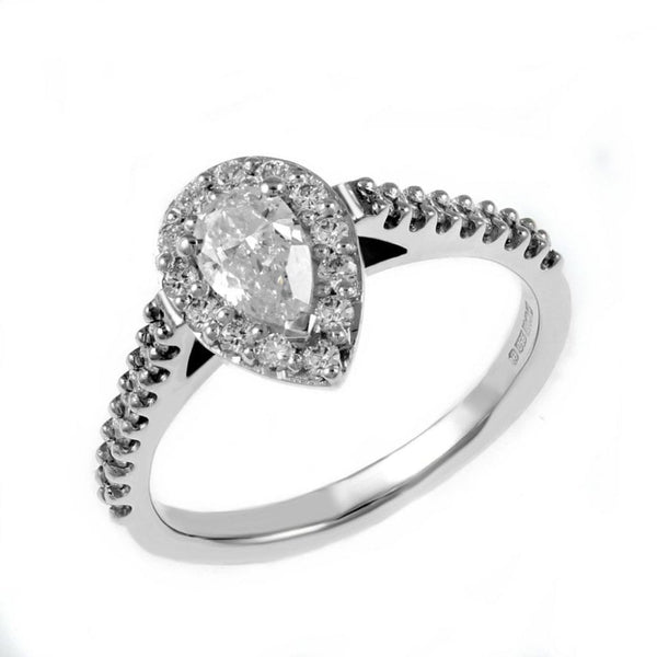 Platinum 0.32ct D VS2 GIA pear diamond halo ring