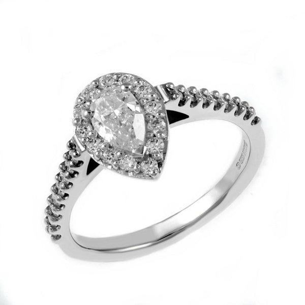 Platinum 0.40ct D VS2 GIA pear diamond halo ring