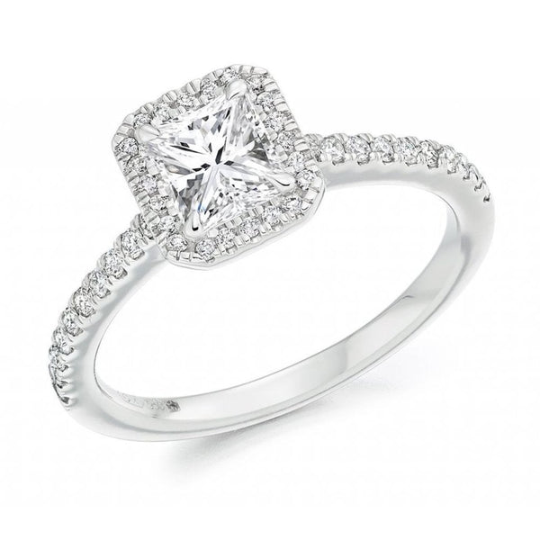 Platinum 0.55ct D VS1 GIA princess cut diamond halo ring