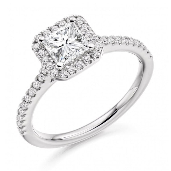 Platinum 1.03ct E VS1 GIA princess cut diamond halo ring
