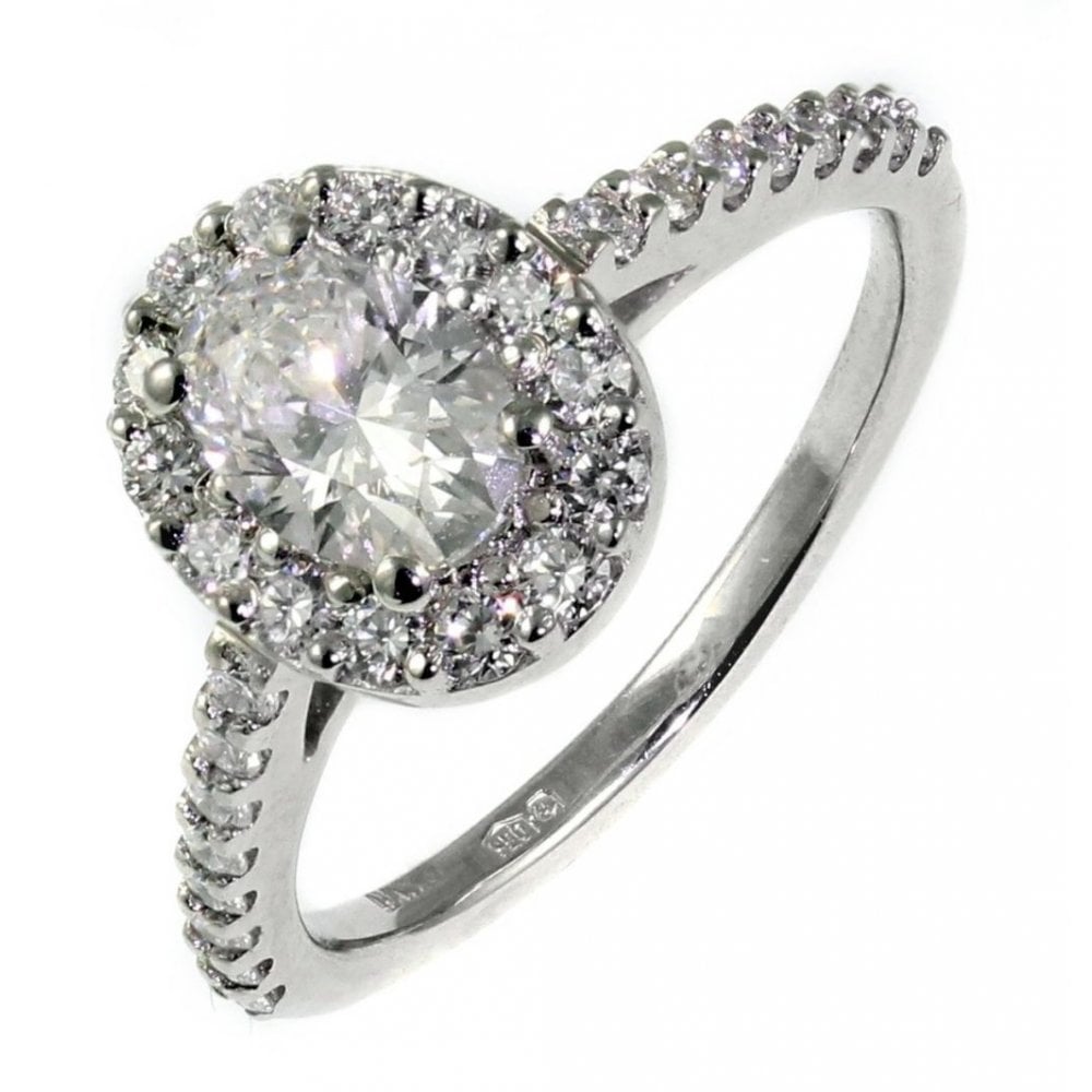 Platinum 0.71ct D VS2 EGL oval diamond halo ring