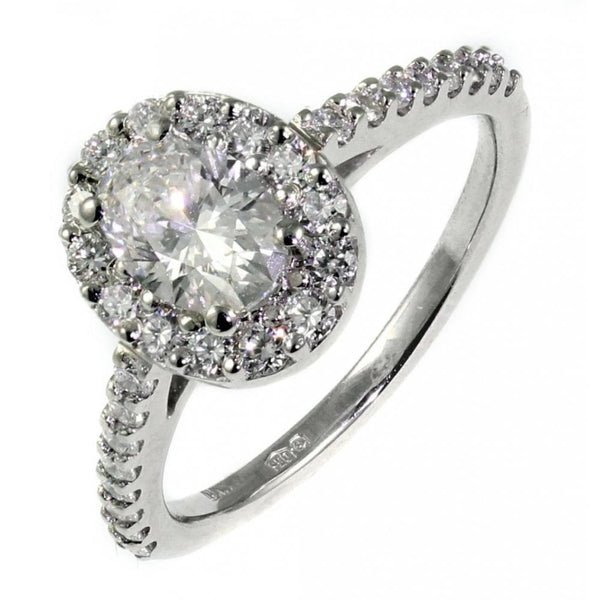 Platinum 0.71ct D VS2 EGL oval diamond halo ring