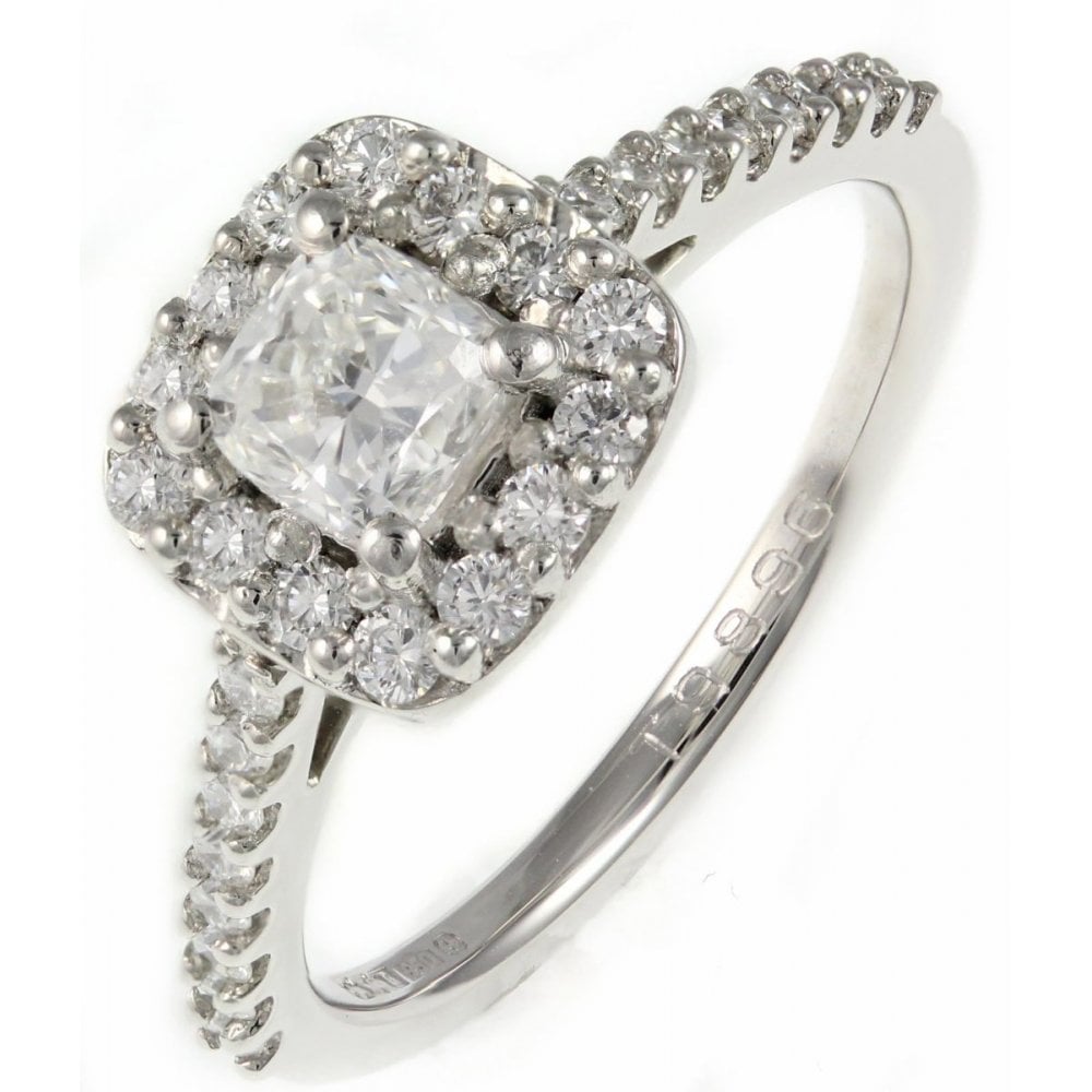 Platinum 0.50ct D VS1 EGL cushion cut diamond halo ring