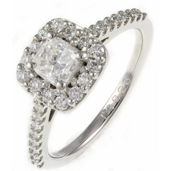 Platinum 0.50ct D VS1 EGL cushion cut diamond halo ring