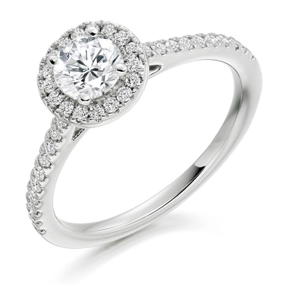 Platinum 0.50ct E VS2 GIA round brilliant cut diamond halo ring