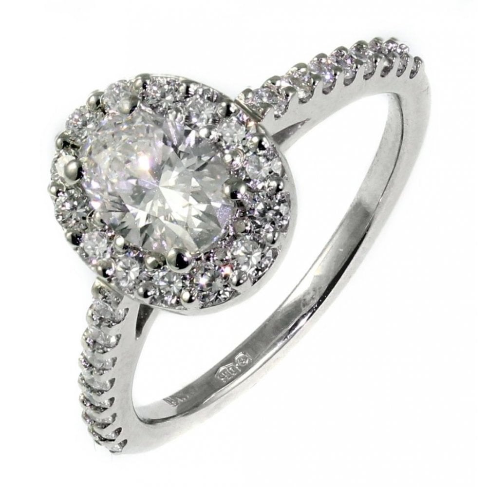 Platinum 0.50ct D VVS1 GIA oval diamond halo ring
