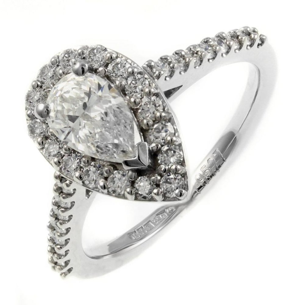 Platinum 0.77ct D VS2 GIA pear diamond halo ring