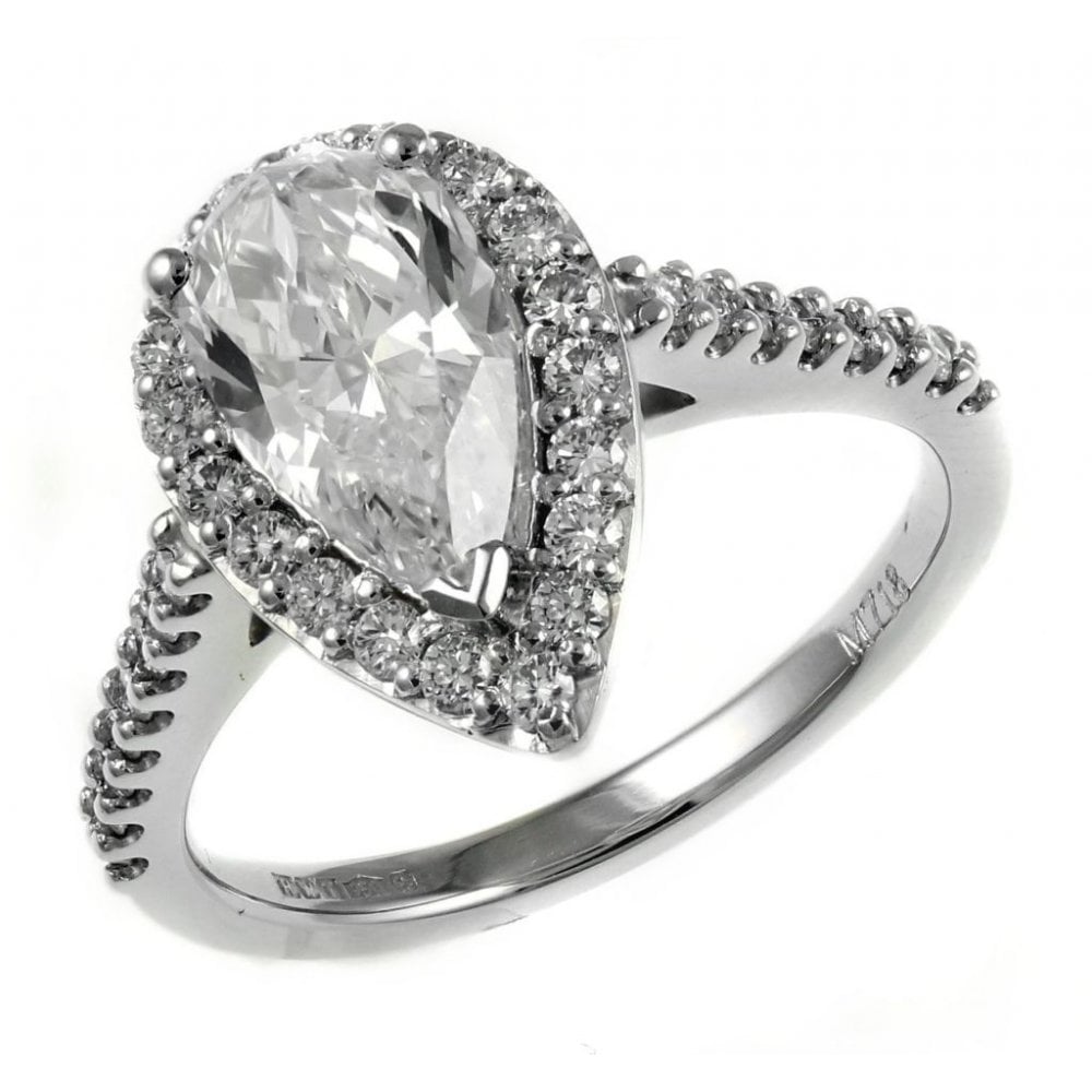 Platinum 1.51ct F VS1 GIA pear cut diamond halo ring