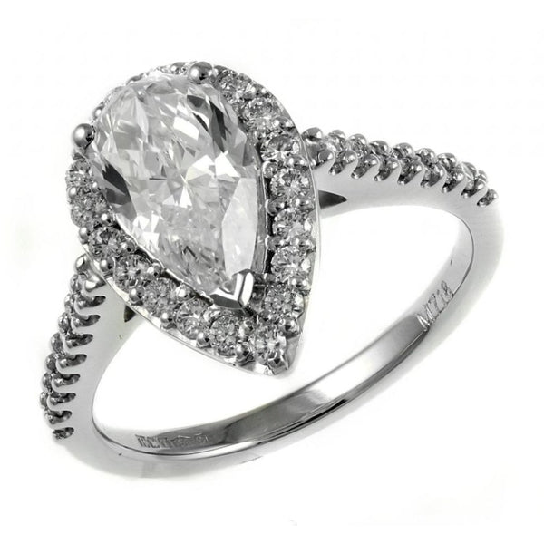 Platinum 1.51ct F VS1 GIA pear cut diamond halo ring