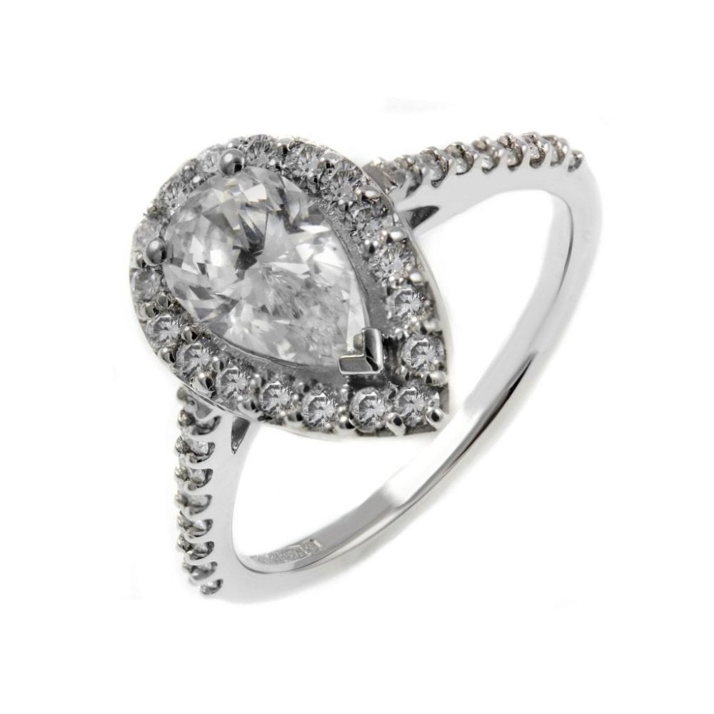 Platinum 1.01ct D SI1 GIA pear cut diamond halo ring