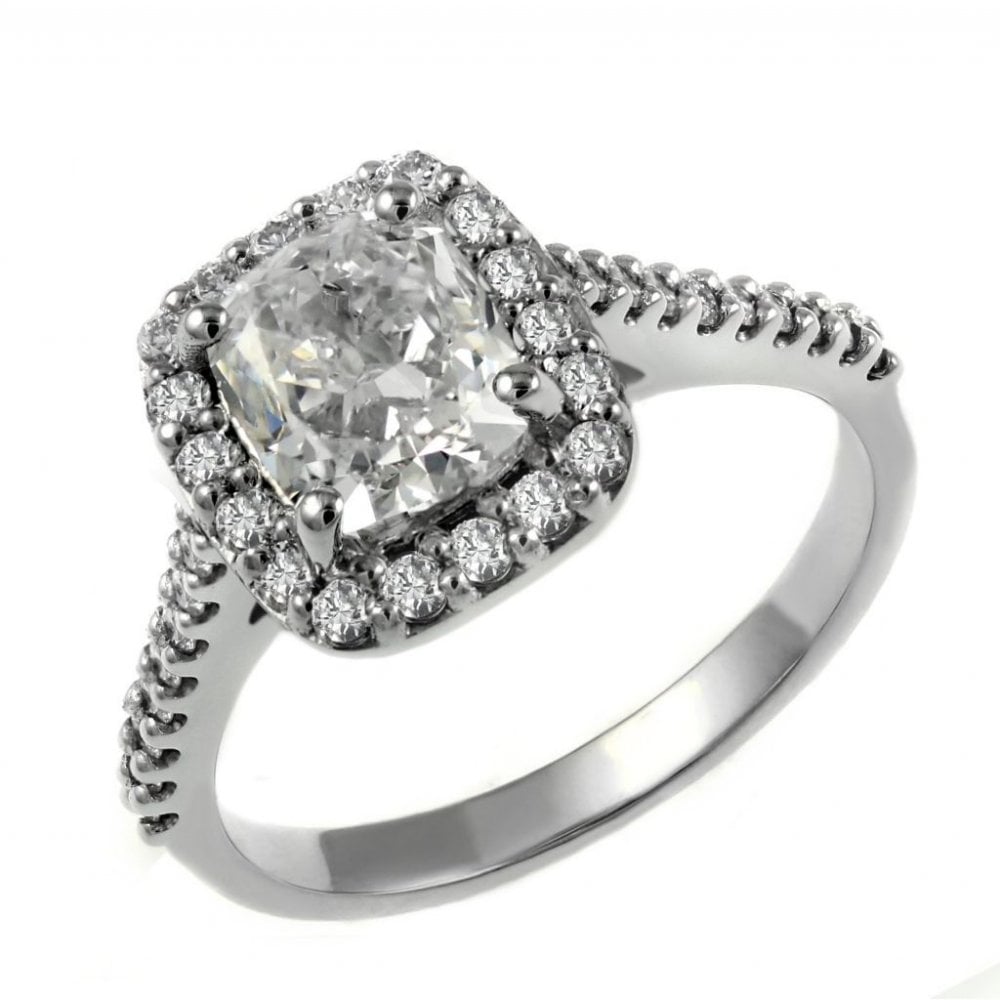 Platinum 1.50ct F SI1 GIA cuhsion cut diamond halo ring