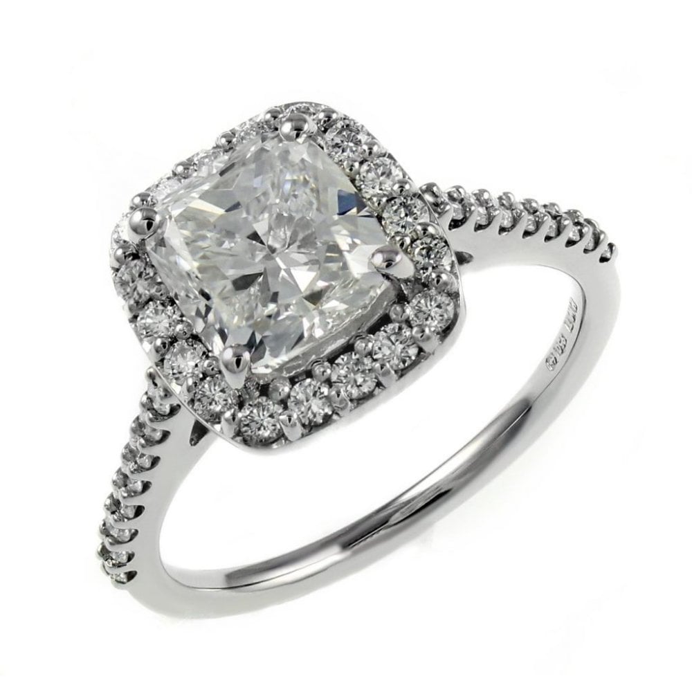 Platinum 2.01ct E VS2 GIA cushion diamond halo ring
