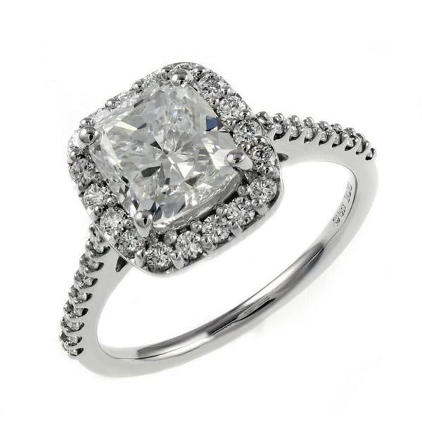 Platinum 2.01ct E VS2 GIA cushion diamond halo ring