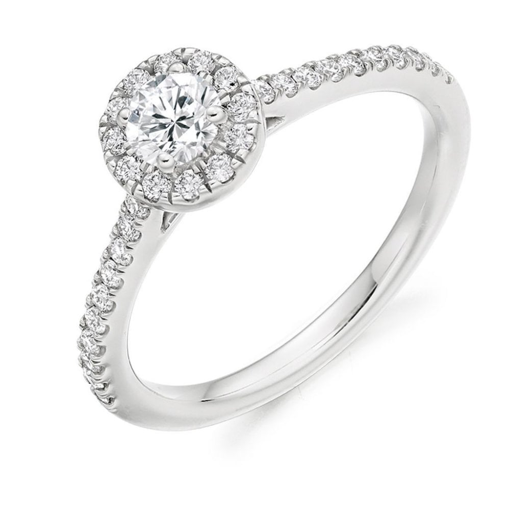 Platinum 0.25ct D VS2 EGL round brilliant cut diamond halo ring