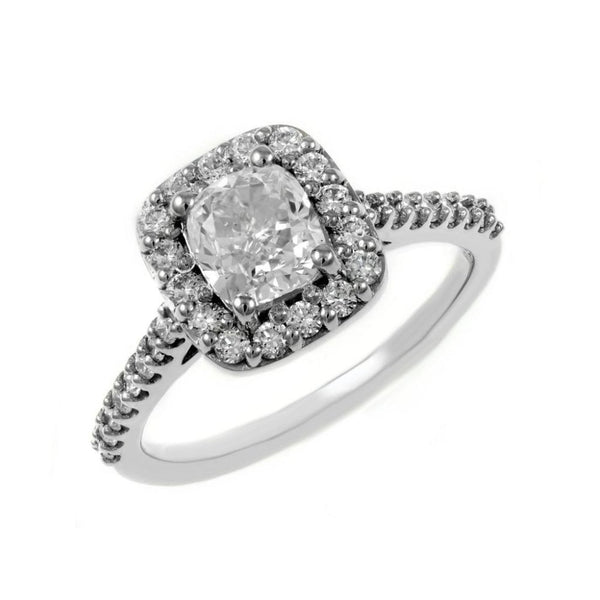 Platinum 0.90ct D VVS2 GIA cushion cut diamond halo ring