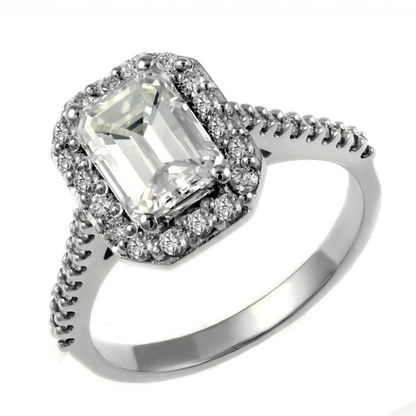 Platinum 1.50ct F SI1 GIA emerald cut diamond halo ring