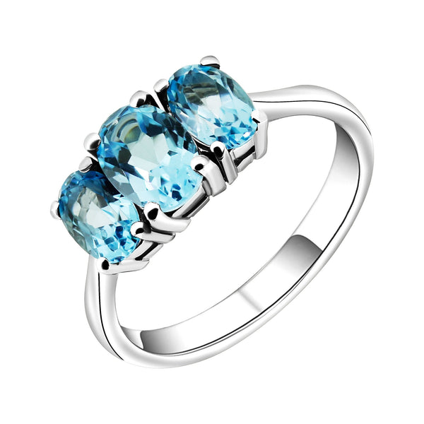 9ct white gold 7x5mm & 6x4mm oval blue topaz 3 stone ring