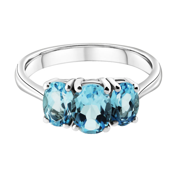 9ct white gold 7x5mm & 6x4mm oval blue topaz 3 stone ring