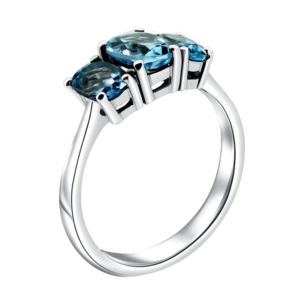 9ct white gold 7x5mm & 6x4mm oval blue topaz 3 stone ring