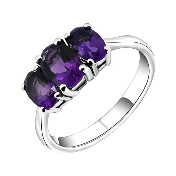 Platinum 7x5mm & 6x4mm amethyst 3 stone ring