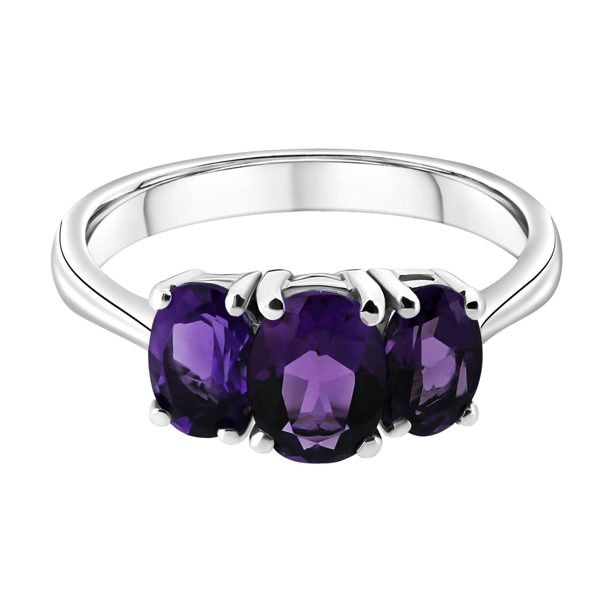 Platinum 7x5mm & 6x4mm amethyst 3 stone ring