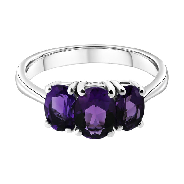Platinum 7x5mm & 6x4mm amethyst 3 stone ring
