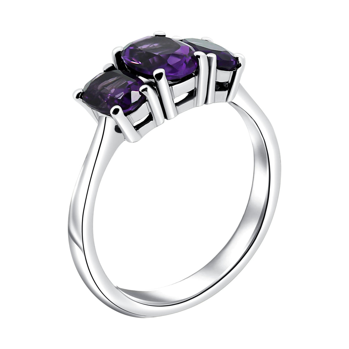 Platinum 7x5mm & 6x4mm amethyst 3 stone ring