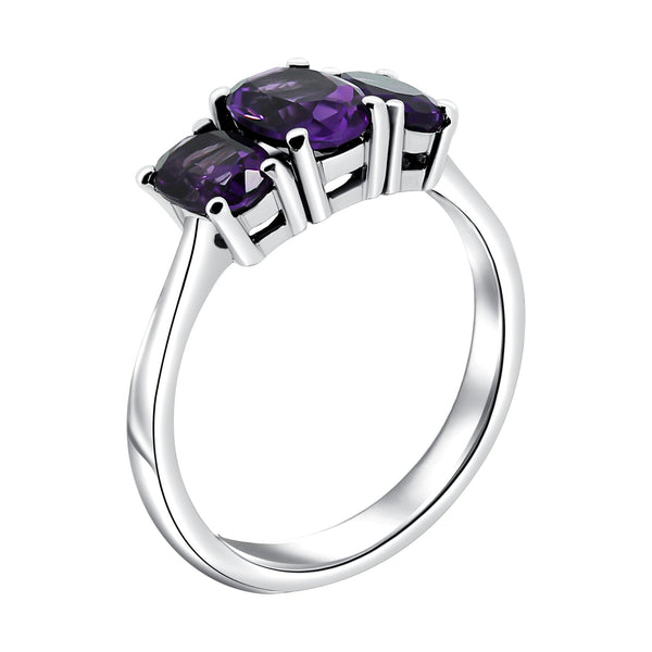 Platinum 7x5mm & 6x4mm amethyst 3 stone ring