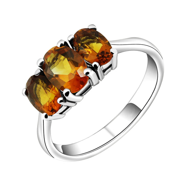 Platinum 7x5mm & 6x4mm citrine 3 stone ring
