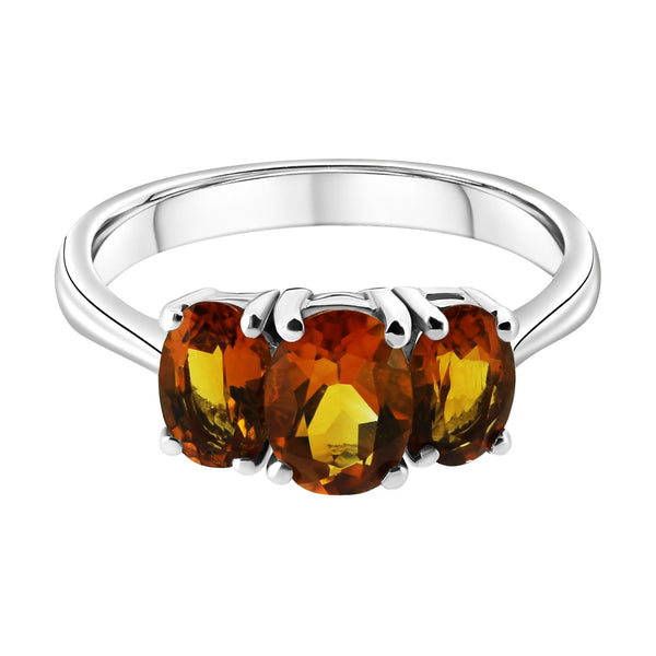 Platinum 7x5mm & 6x4mm citrine 3 stone ring