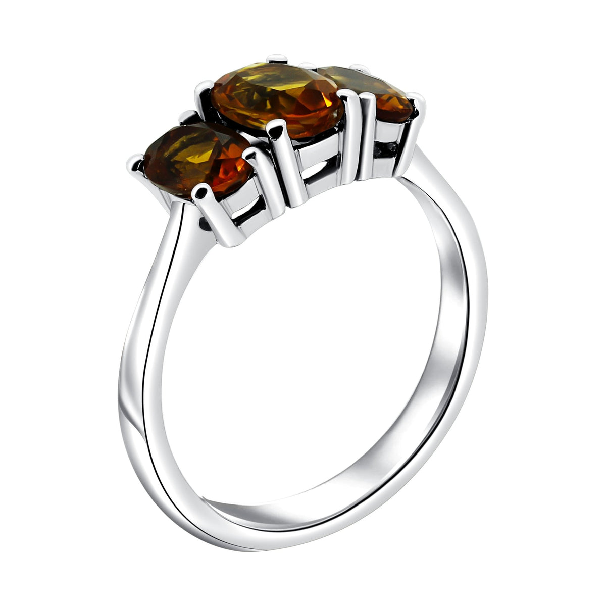 Platinum 7x5mm & 6x4mm citrine 3 stone ring