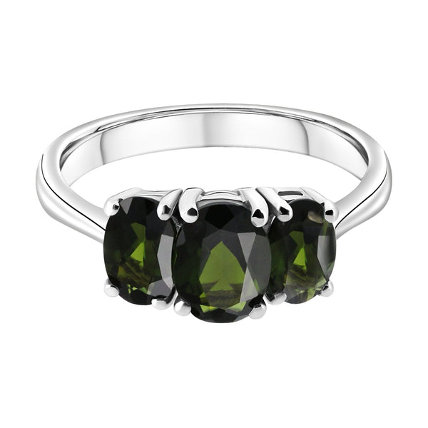 Platinum 7x5mm & 6x4mm green tourmaline 3 stone ring