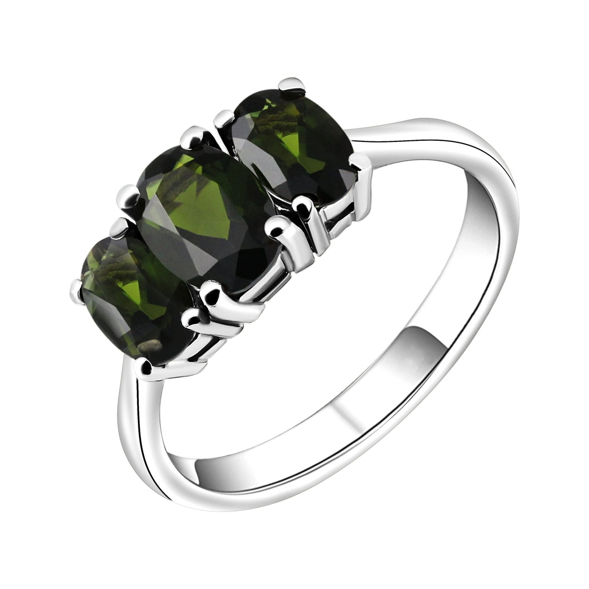Platinum 7x5mm & 6x4mm green tourmaline 3 stone ring