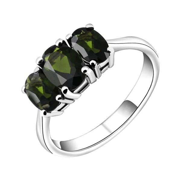 Platinum 7x5mm & 6x4mm green tourmaline 3 stone ring