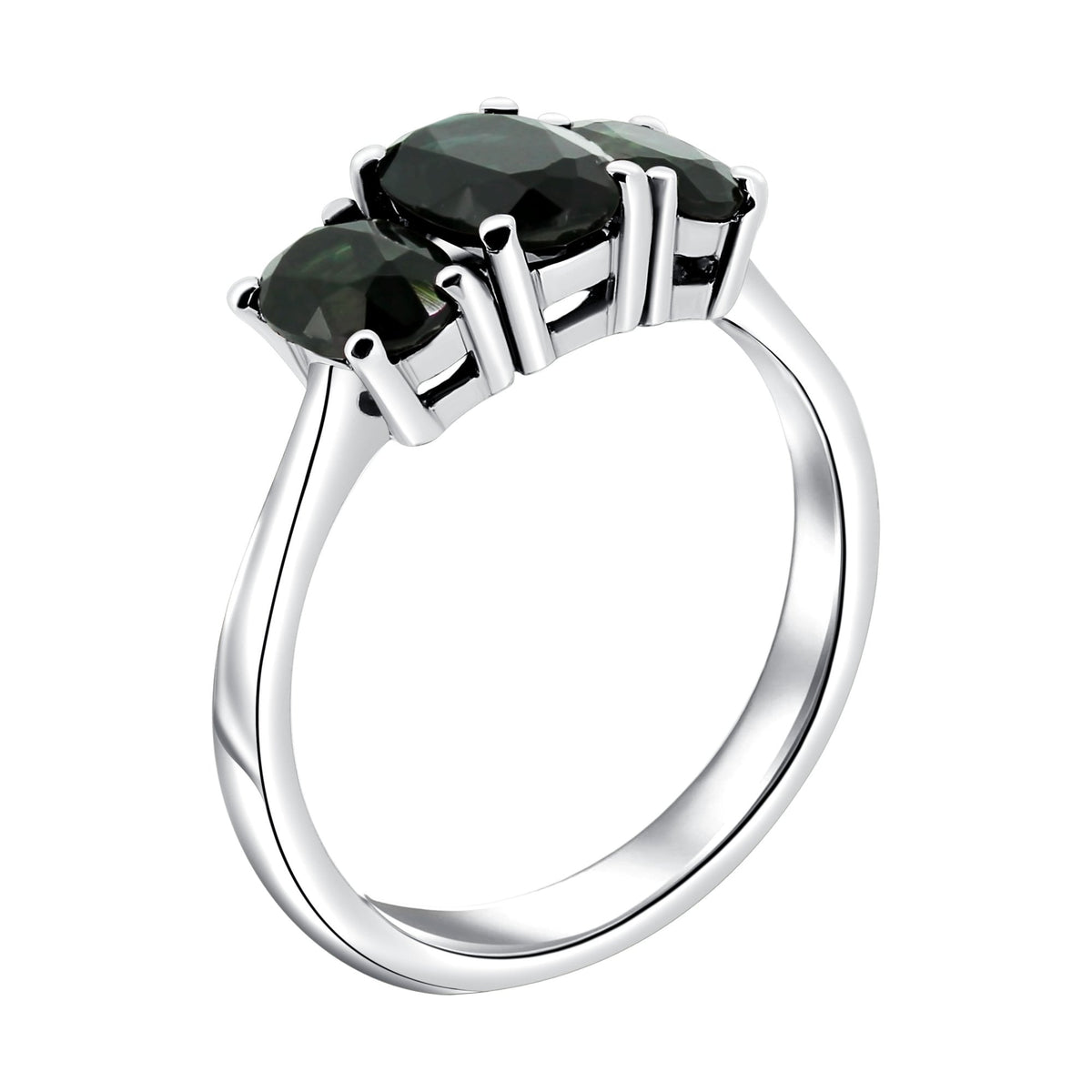 Platinum 7x5mm & 6x4mm green tourmaline 3 stone ring