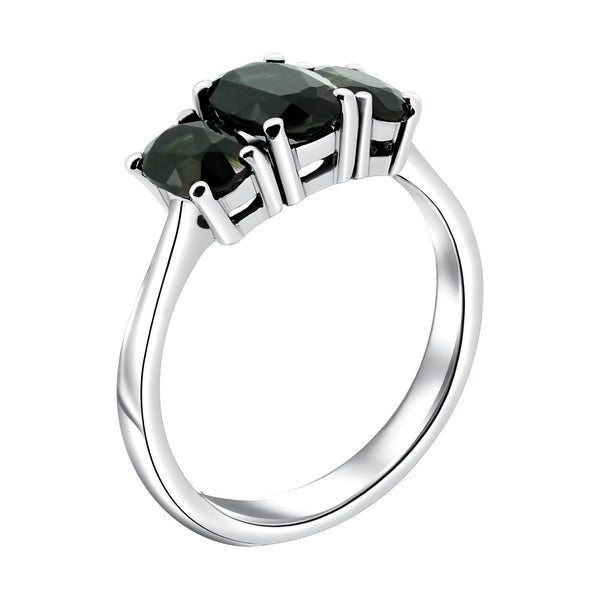 Platinum 7x5mm & 6x4mm green tourmaline 3 stone ring