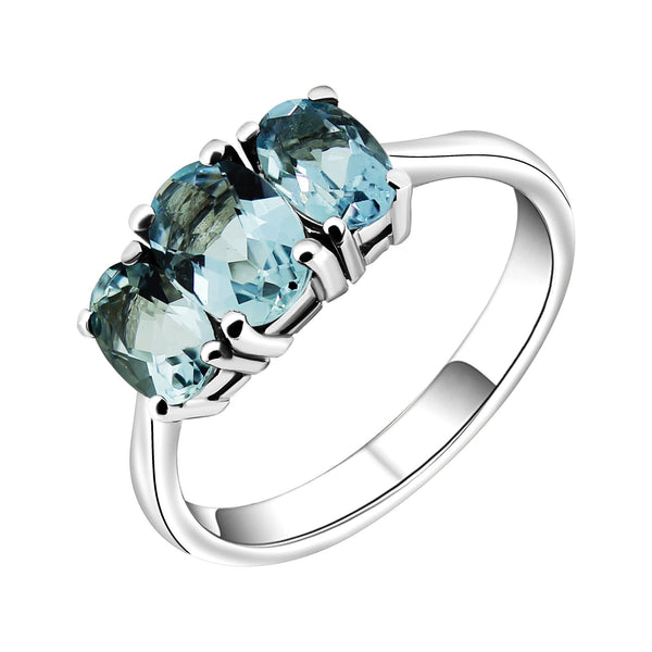 Platinum 7x5mm & 6x4mm aquamarine 3 stone ring
