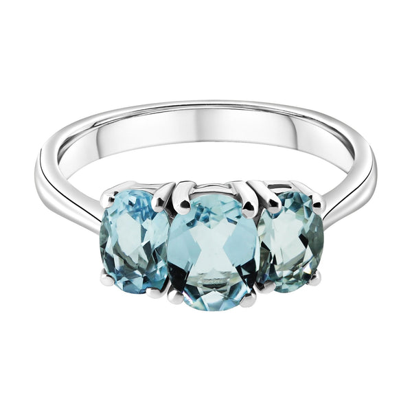 Platinum 7x5mm & 6x4mm aquamarine 3 stone ring