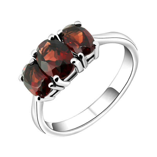 Platinum 7x5mm & 6x4mm garnet 3 stone ring