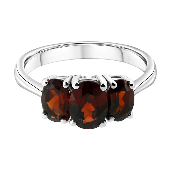 Platinum 7x5mm & 6x4mm garnet 3 stone ring