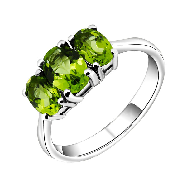 Platinum 7x5mm & 6x4mm peridot 3 stone ring
