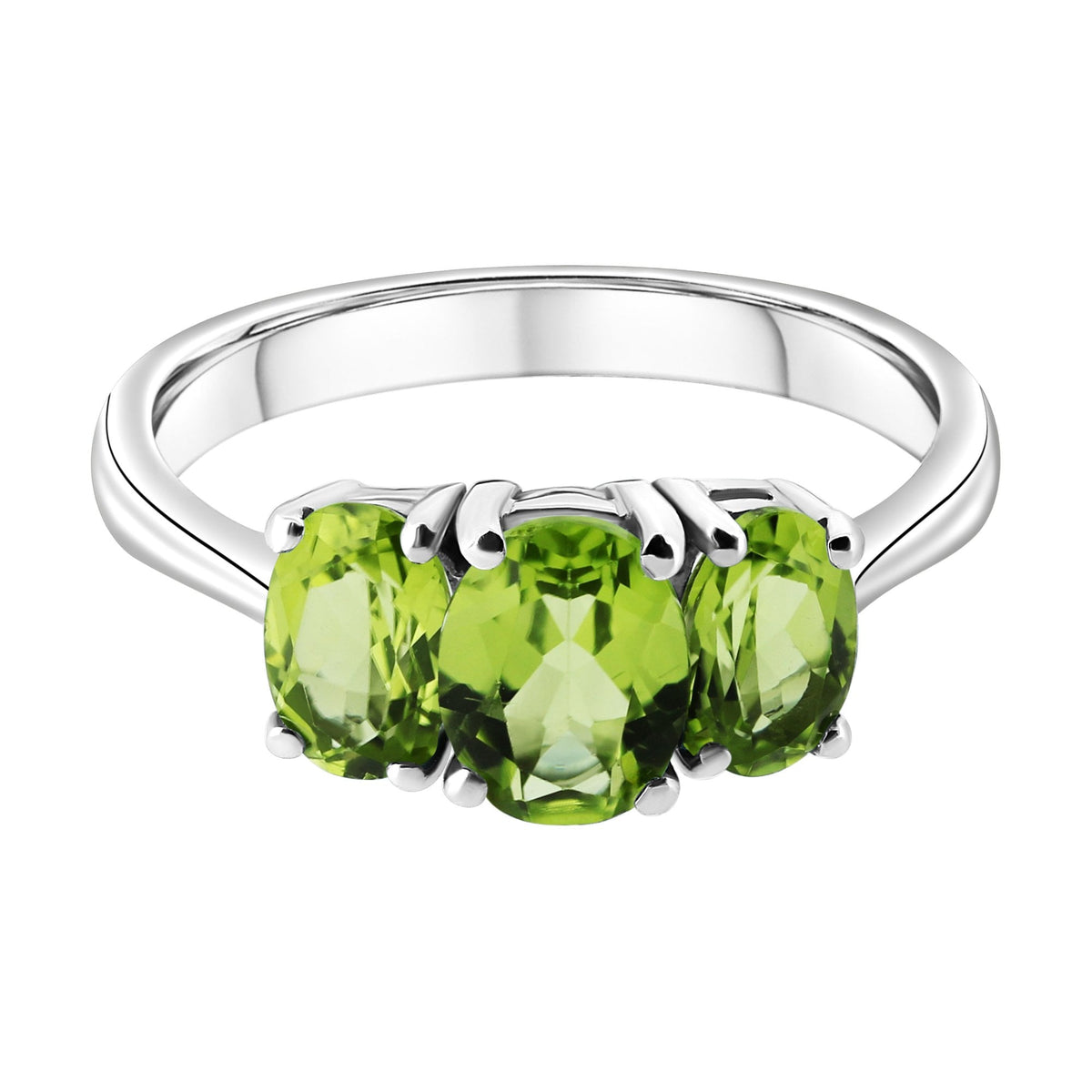 Platinum 7x5mm & 6x4mm peridot 3 stone ring