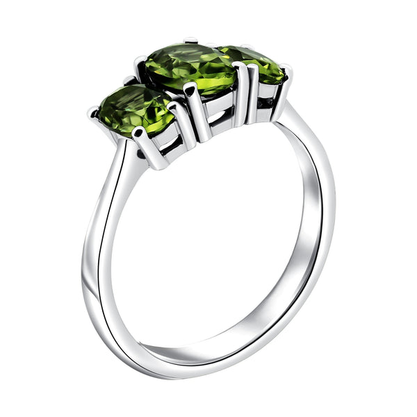 Platinum 7x5mm & 6x4mm peridot 3 stone ring